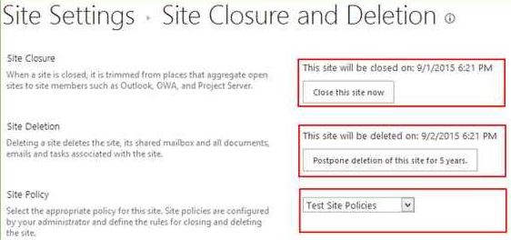 Site closure and deletion